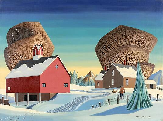 Winter Scene with Red Barn Wall Art