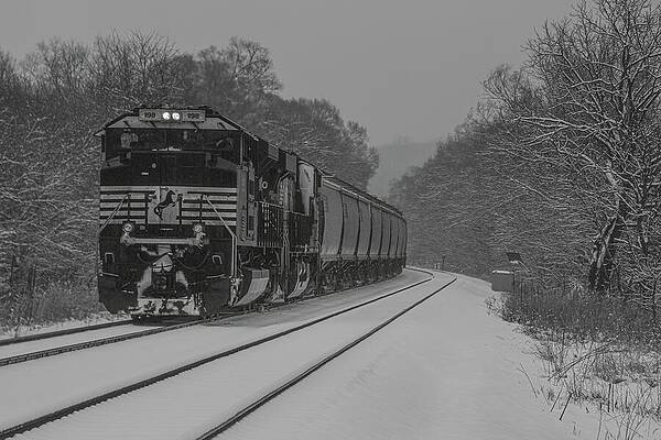 Nature Photograph - Winter Rails - Norfolk Southern 1198 by Deb Beausoleil