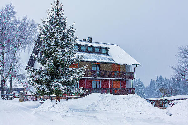 Wall Art featuring the photograph Winter Ski Resort Cabin - Fleckl, Germany by Tatiana Travelways