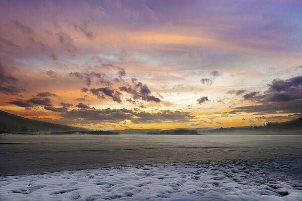 Winter Wall Art featuring the photograph Winter Sunset Over Lake Waramaug by Dave King