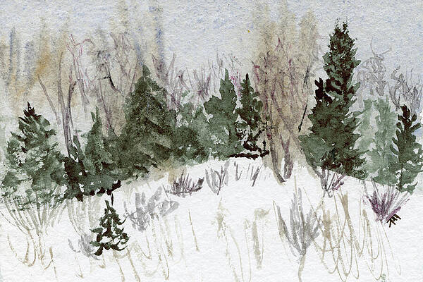 Serene Painting - Winter Wonderland Forest Scene by Elizabeth Reich