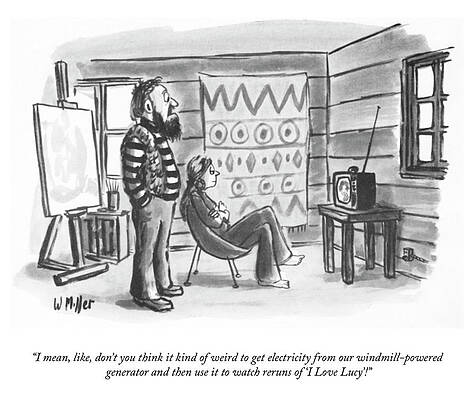 Wind Drawing - With Electricity From Our Windmill Powered Generator by Warren Miller