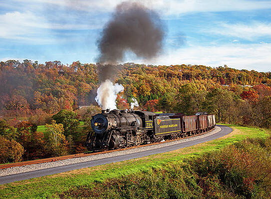 Fall Wall Art featuring the photograph WM Steam Train Powers Along Railway by Steven Heap