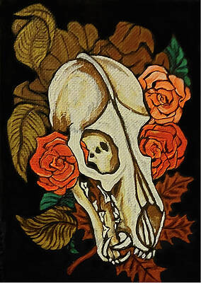 Wall Art featuring the painting Wolf And Roses by Megan Thompson- The Morrigan Art