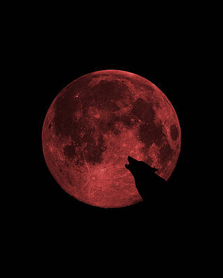 Wolf Wall Art featuring the digital art Wolf Howling Blood Moon by Flippin Sweet Gear