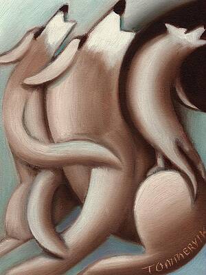 Animal Painting - Three Wolves Howling Art Print by Tommervik