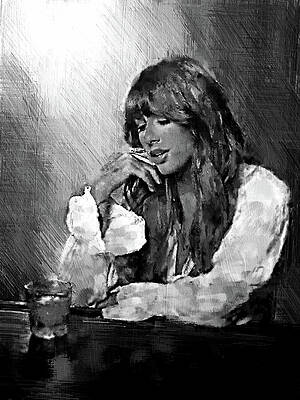 Woman Contemplates Over Drink Digital Art