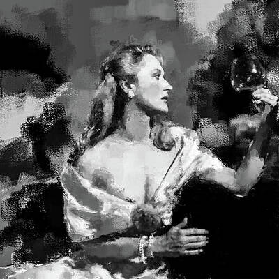 Woman Contemplating a Wine Glass Digital Art