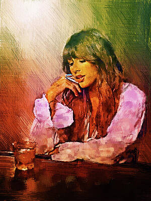 Woman Contemplating with a Drink Digital Art