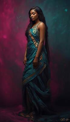 Woman in Elegant Blue Dress Wall Art