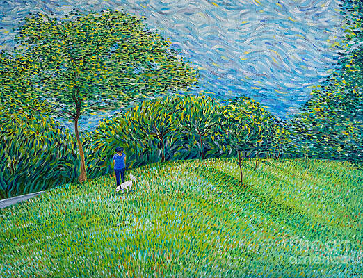 Wall Decor Painting - Woman Walking Dog In Griffith Park by Michel Cruz-Garcia