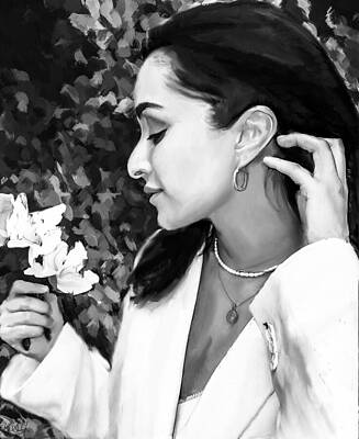 Black And White Digital Art - Woman With An Earring In Black And White by Gradify Creations