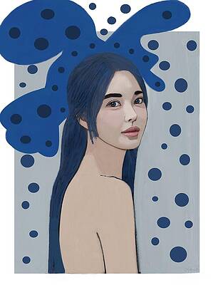 Wall Art featuring the painting Woman With Blue Polka Dots by Sonja Kraft