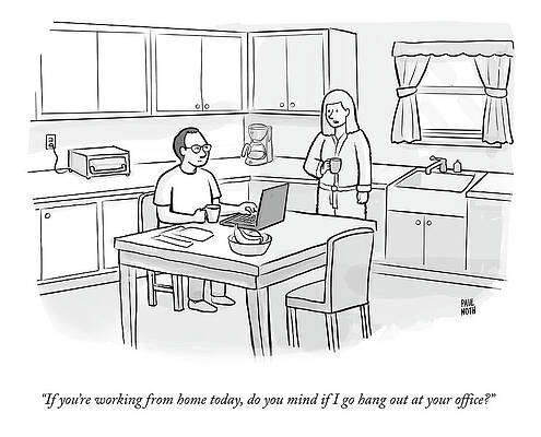 Remote Wall Art featuring the drawing Working From Home Today by Paul Noth