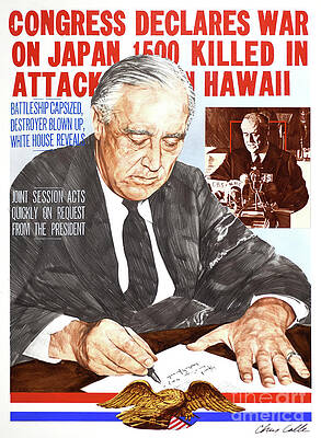 America Painting - World War II - America Declares War After Pearl Harbor by Chris Calle