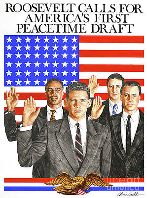 America Painting - World War II - America's First Peacetime Draft by Chris Calle
