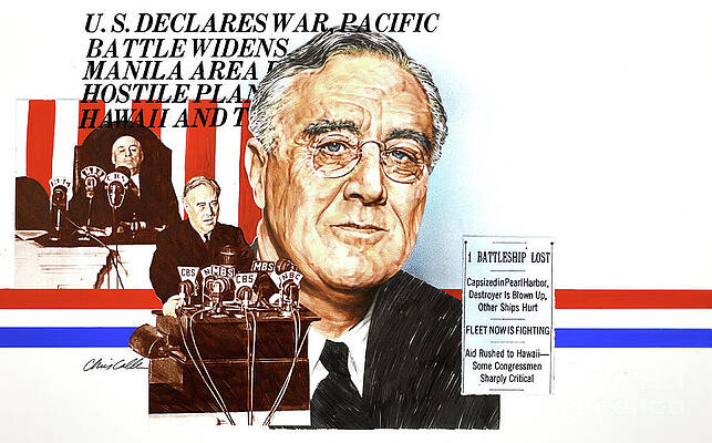 America Painting - World War II - U.S. Declares War On Japan by Chris Calle
