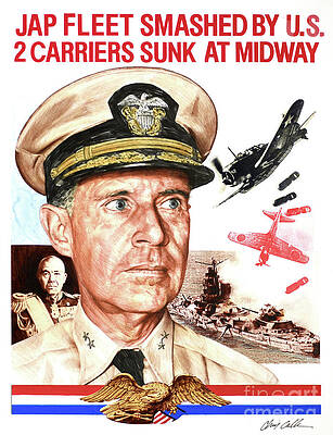 Wall Art featuring the painting World War II - U.S. Wins Battle Of Midway by Chris Calle