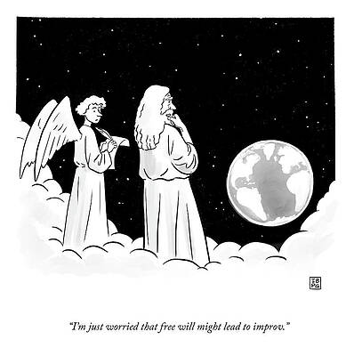 Heaven Wall Art featuring the drawing Worried About Free Will by Pia Guerra and Ian Boothby