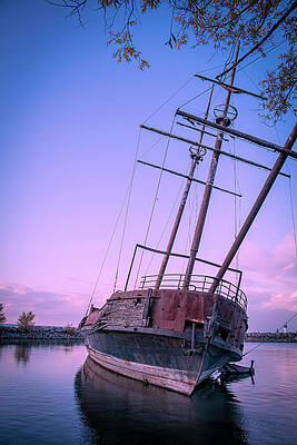 Sunset Photograph - La Grande Hermine In Jordan Harbour At Sunset 2 by John Twynam