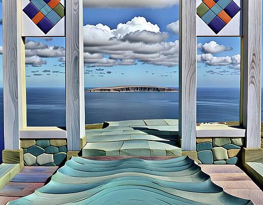 Island View Through Arched Windows Digital Art