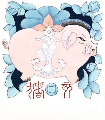 Wall Art featuring the painting Year Of The Pig by Zu Tianli