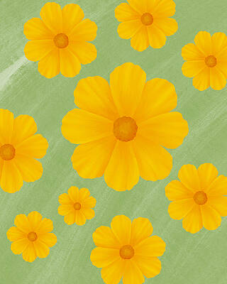 Bright Yellow Flowers on Green Background Wall Art