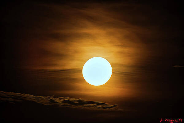 Sky Wall Art featuring the photograph Yellow Moon With Cloud Bank by Rene Vasquez
