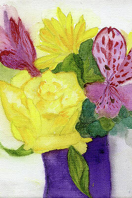 Flower Painting - Yellow Rose Birthday Bouquet, June Birth Flower by Elizabeth Reich