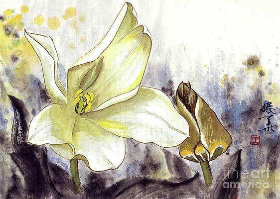 Wall Art featuring the painting Yellow Tulips by Wang Zhenhua