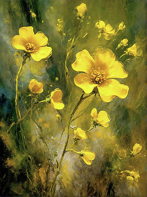 Yellow Wildflowers in a Dreamy Meadow by Ursula Abresch