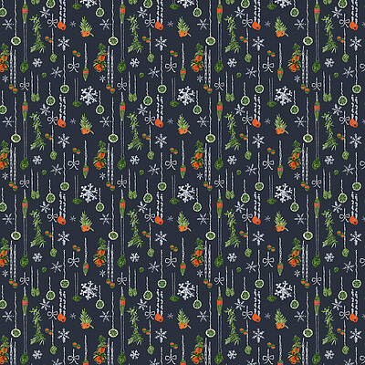 Pattern Mixed Media - Yew Botanical Ornaments, Dark Blue, Gnome For The Holidays Collection by Elizabeth Reich