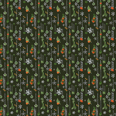 Pattern Mixed Media - Yew Botanical Ornaments, Dark Olive Green, Gnome For The Holidays Collection by Elizabeth Reich