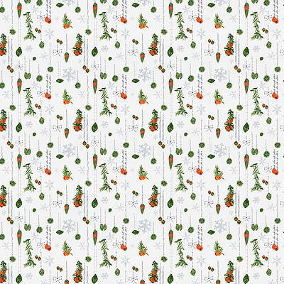 Pattern Mixed Media - Yew Botanical Ornaments, Gnome For The Holidays Collection by Elizabeth Reich