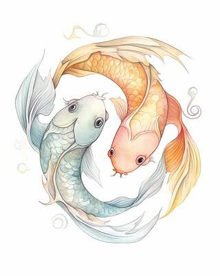 Wall Art featuring the painting Yin Yang Koi Fsh by Land of Dreams