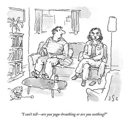 Yoga Wall Art featuring the drawing Yoga Breathing Or Seething? by John Cuneo