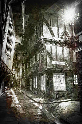 Wall Art featuring the photograph York Shambles By Night In Grunge Painting by Sue Leonard