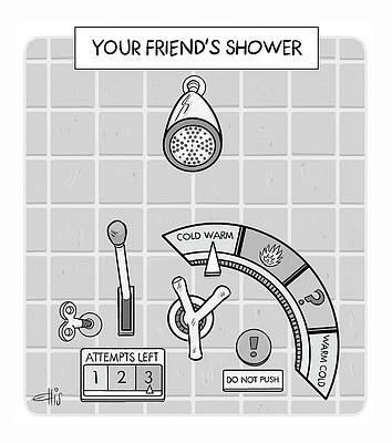 Complex Shower Controls Humor Drawing