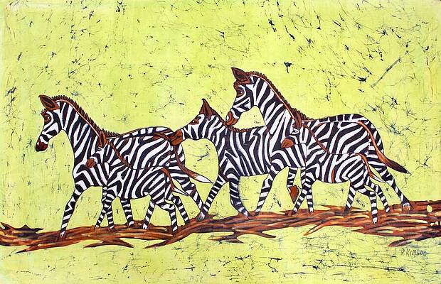 Vibrant Wall Art featuring the painting Zebras by Batiks