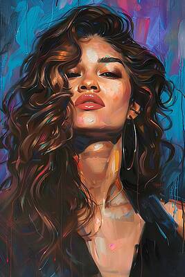 Vibrant Wall Art featuring the painting Zendaya by Land of Dreams