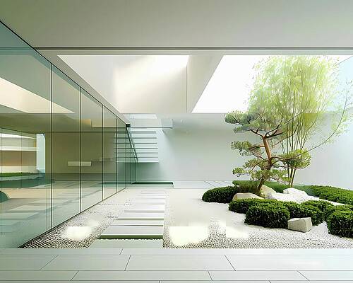 Modern Wall Art featuring the digital art Zen_garden_design_minimalist_calming_greens_and_whites_No 1 by Andre Petrov