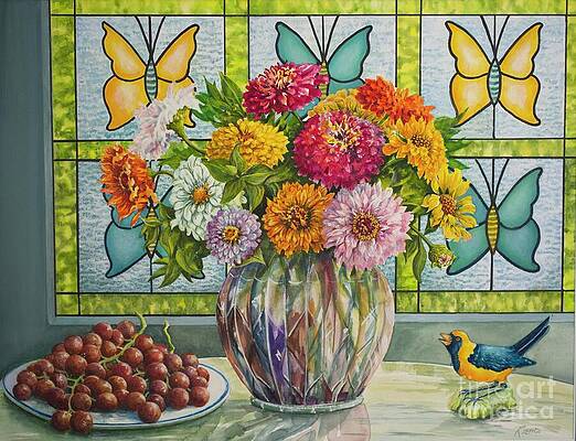 Flower Wall Art featuring the painting Zinnias by Eric Kyle