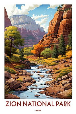 Wall Art featuring the painting Zion National Park by Land of Dreams