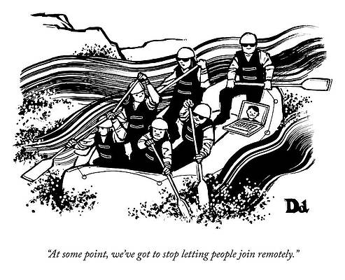 Remote Wall Art featuring the drawing Zoom Rafting by Drew Dernavich