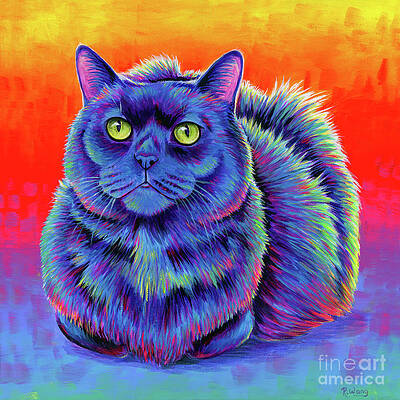 Pet Portrait Wall Art featuring the painting Zowie The Fiery Black Cat by Rebecca Wang