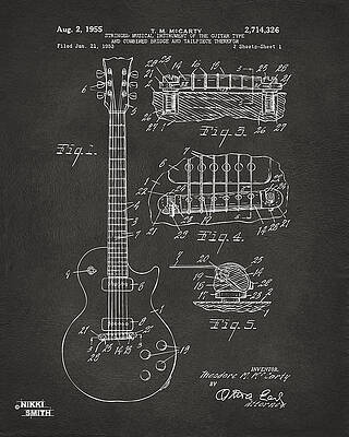 1955 McCarty Gibson Les Paul Guitar Patent Artwork - Gray by Nikki Marie Smith