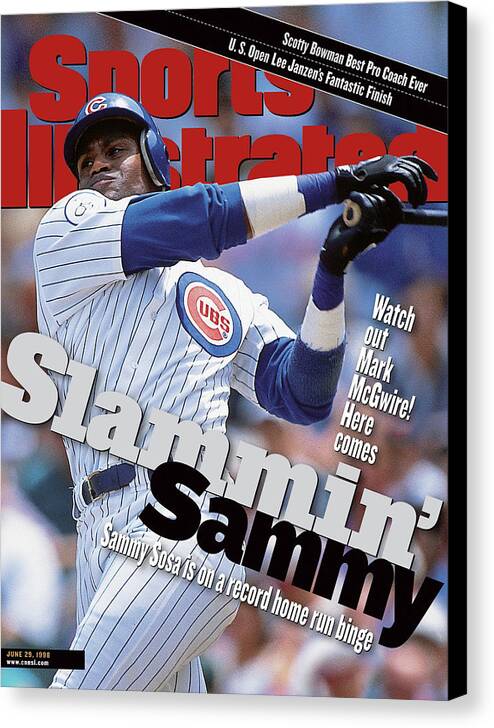 Sammy Sosa's Record Home Run Binge Canvas Print featuring the photograph Chicago Cubs Sammy Sosa... Sports Illustrated Cover by Sports Illustrated