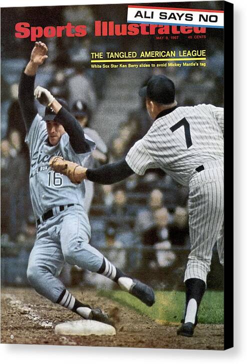 Ken Berry Avoids Mickey Mantle's Tag Canvas Print featuring the photograph Chicago White Sox Ken Berry... Sports Illustrated Cover by Sports Illustrated
