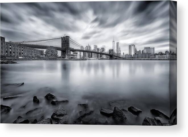 Brooklyn Bridge Over Hudson River Canvas Print
