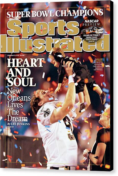 Super Bowl Celebration Cover Canvas Print featuring the photograph New Orleans Saints Qb Drew Brees, Super Bowl Xliv Sports Illustrated Cover by Sports Illustrated Super Bowl Celebration Cover Canvas Print featuring the photograph New Orleans Saints Qb Drew Brees, Super Bowl Xliv Sports Illustrated Cover by Sports Illustrated